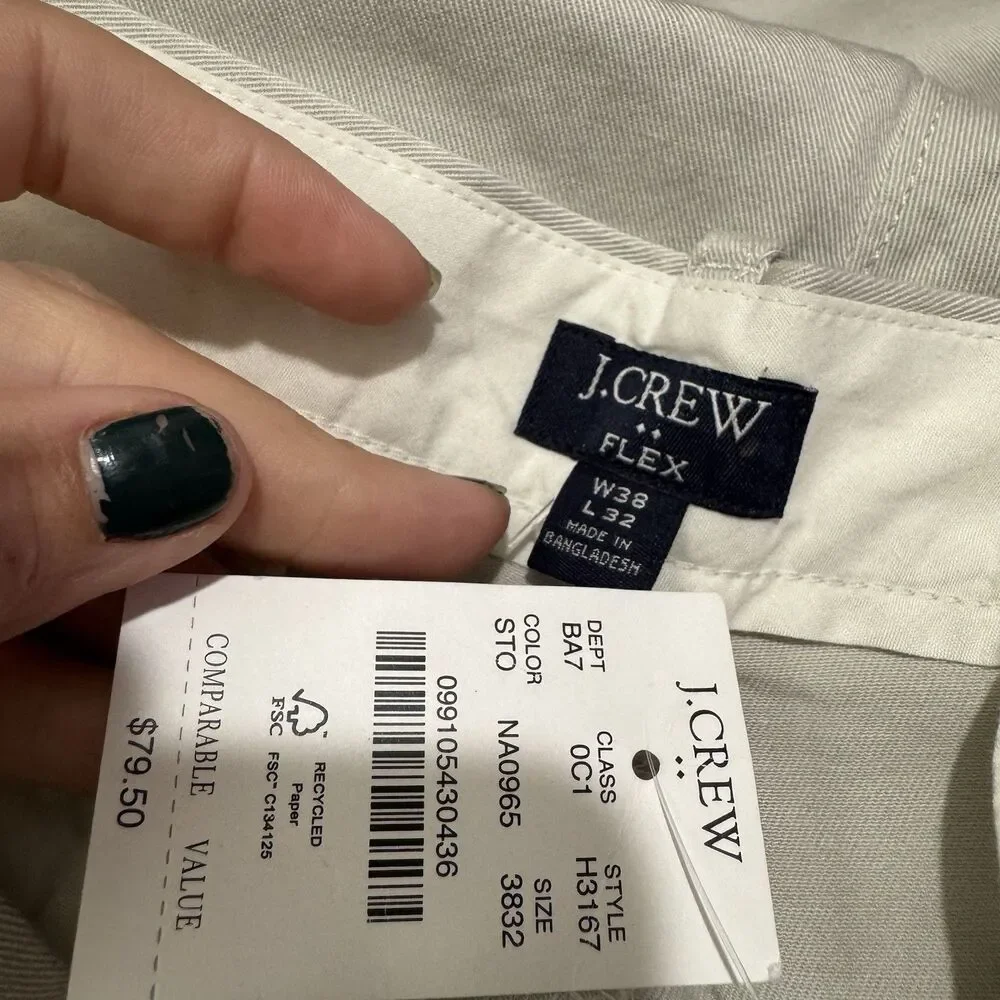 NWT J Crew Tech Pant Slim Chino Stone Size 38x32 Flex Stretch Pants